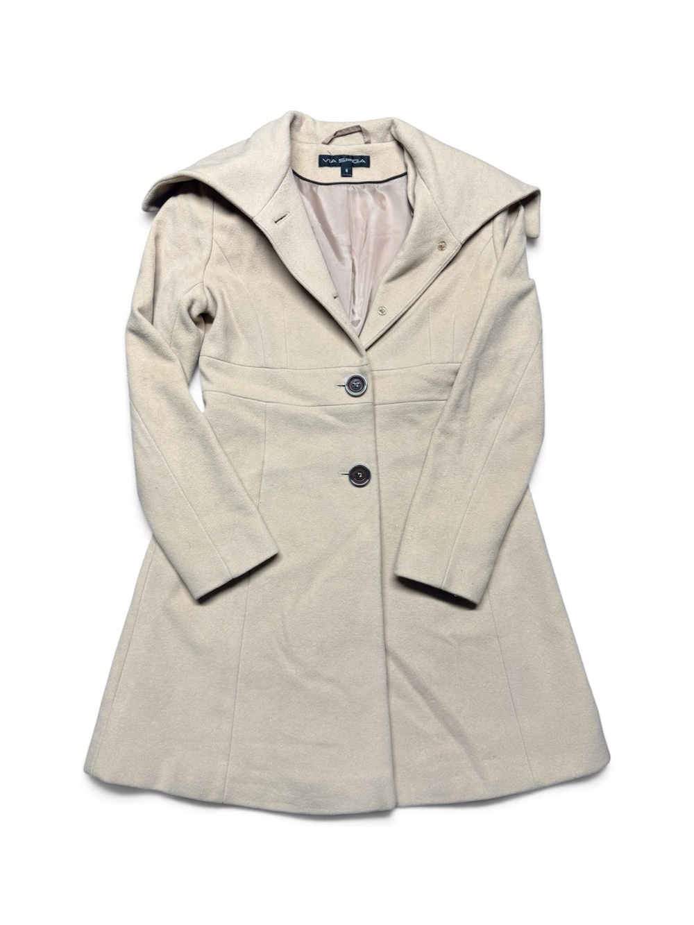 Via Spiga Women’s Size 4 Cream Beige Wool Blend Fit & Flare Coat